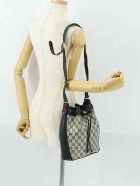 GUCCI GG Supreme Sherry Line Shoulder Bag PVC Navy Gold 41 02 034 Auth 156842